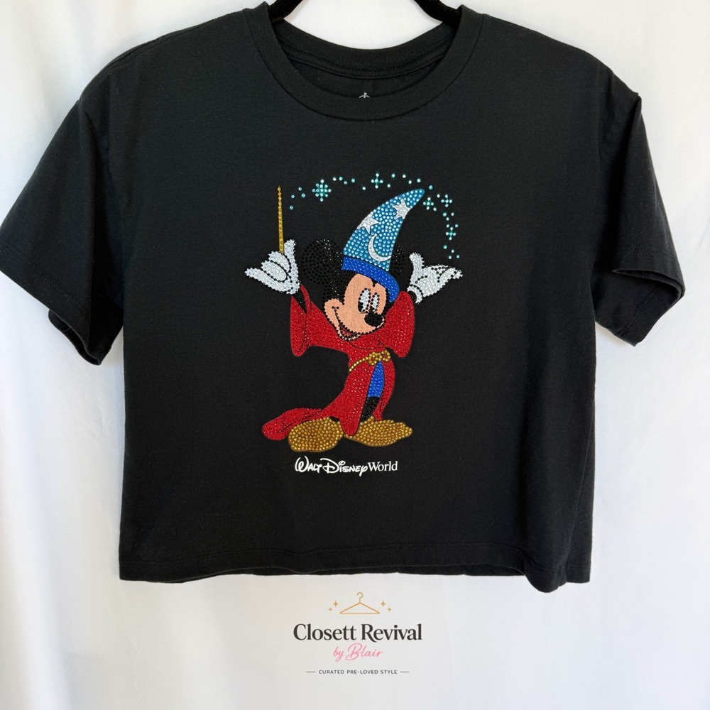 Walt Disney World Sorcerer Mickey Rhinestone Crop Tee Black Disney Store XS